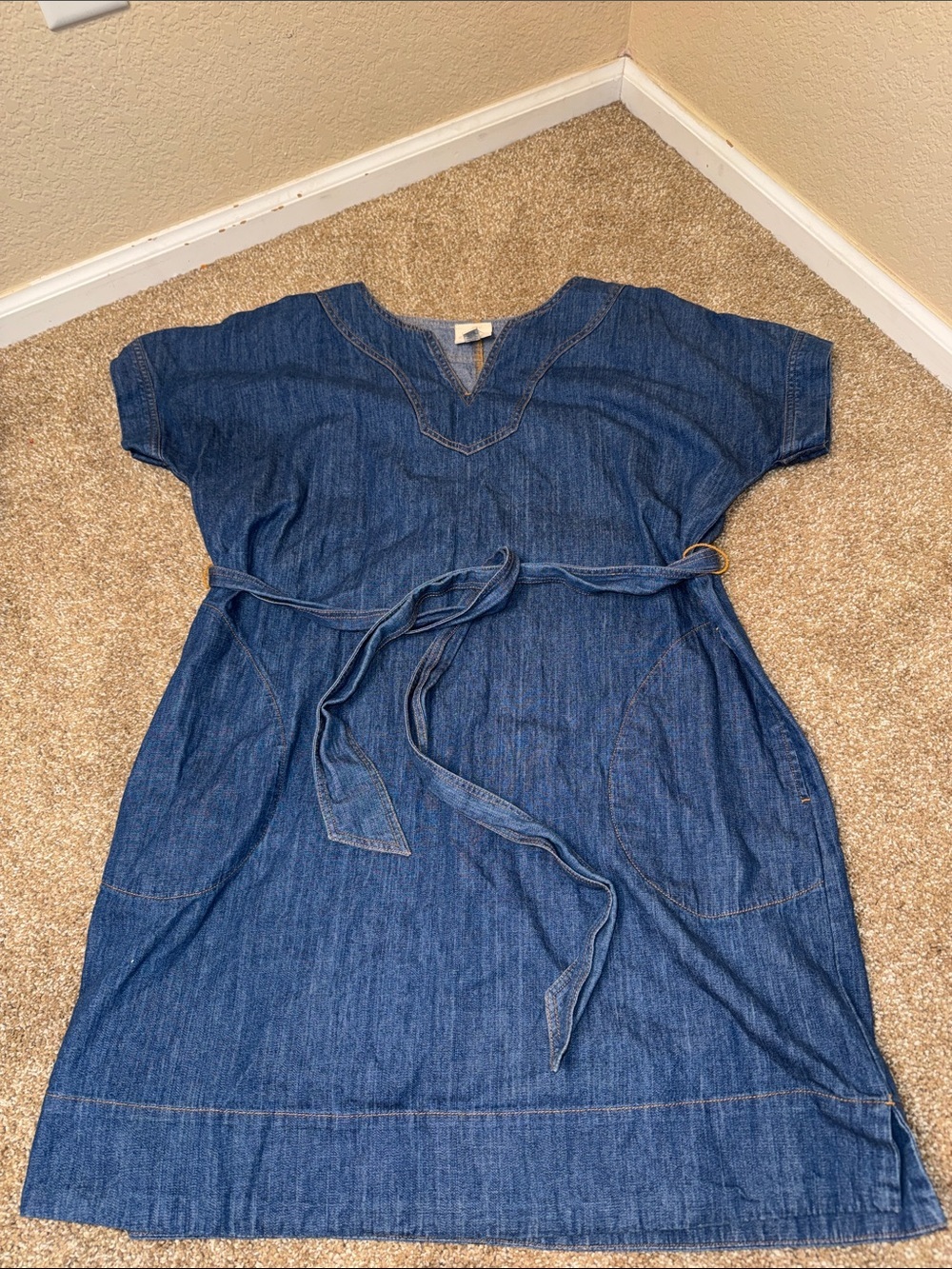St. John's Bay Blue Denim Tie-Waist Dress chambray 100% Cotton jean western SZ L - Picture 2 of 8